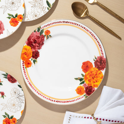 Marigold 11" Rimmed Dinner Plate - Floral