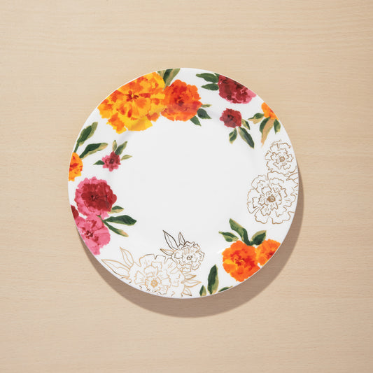 Marigold 9" Rimmed Quarter Plate - Floral