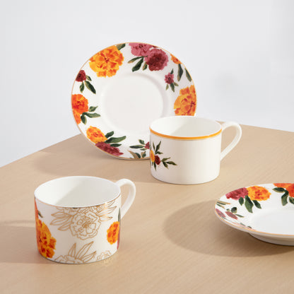 Marigold Tea Cup Set with Printed Saucer