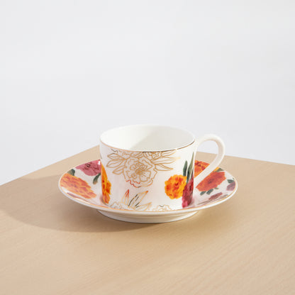 Marigold Tea Cup Set with Printed Saucer