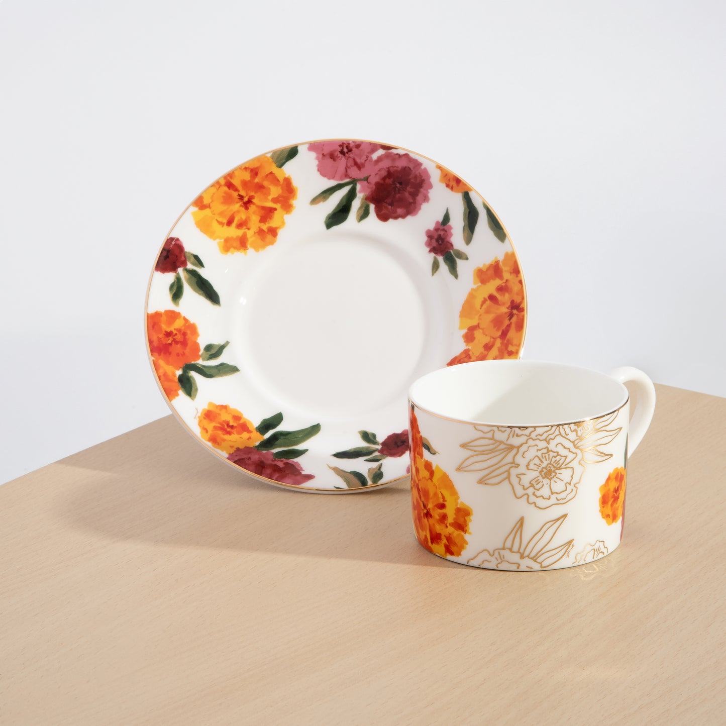 Marigold Tea Cup Set with Printed Saucer