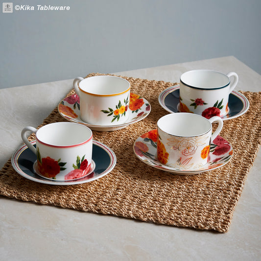 Marigold Tea Cup Set with Solid Saucer